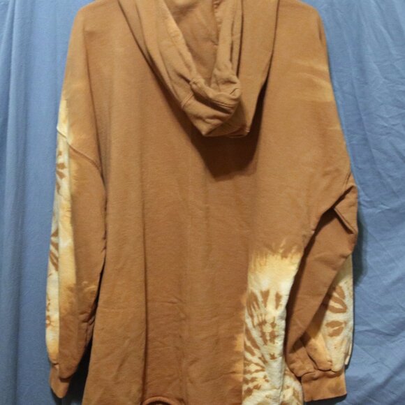 People of Leisure sz Large Oversized Brown Hooded Sweatshirt Tie-dyed - Picture 3 of 3